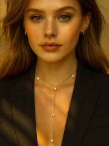 Exquisite gold tie necklace with pearls 5558