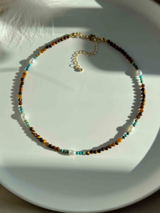 Lebijou Tiger Eye and Turquoise Choker with Pearls 5615