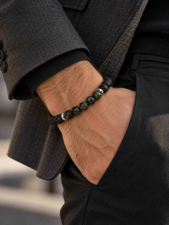 Armband aus natürlicher Lava und Jade 5009