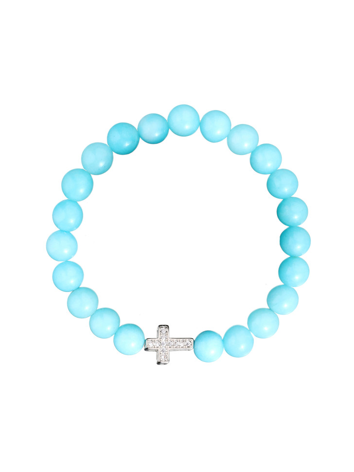 Armband aus blauem Achat mit Kreuz D4515