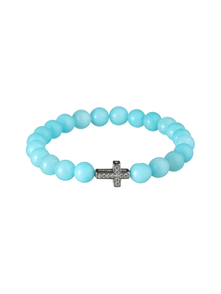 Armband aus blauem Achat mit Kreuz D4515
