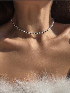 Choker aus natürlichen Perlen mit schwarzem Achat 5175