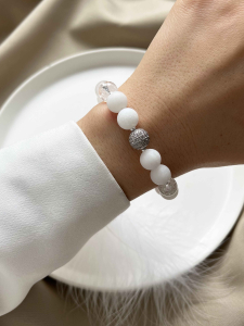 Rose quartz, white jade, crystal bracelet 4495.