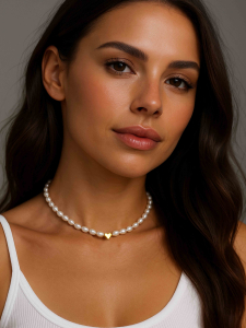 Choker with natural pearls and heart 5176