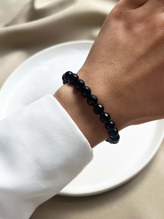 Damenarmband Schwarzer Achat Facette 4604