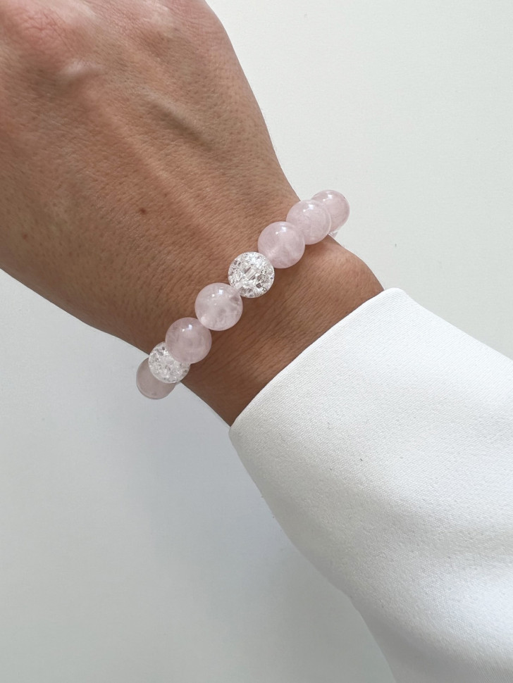 Rosa Quarz-Armband mit Bergkristall D4494