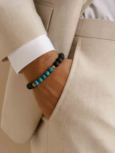 Men's bracelet made from natural lava stone and agate 4500