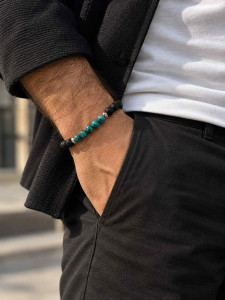Herrenarmband aus natürlichen Lavastein und Achat 4500