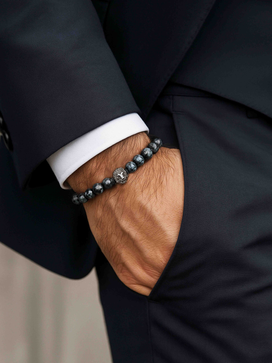 Men's obsidian bracelet with a lion 4711