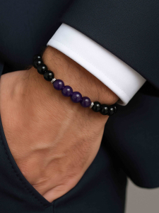 Men's bracelet with amethyst and agate 4502