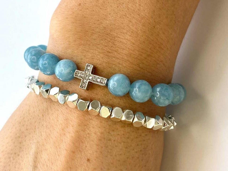 Aquamarin- und Hämatitarmband-Set D4623