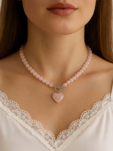 Pink Quartz Necklace with Heart 4715