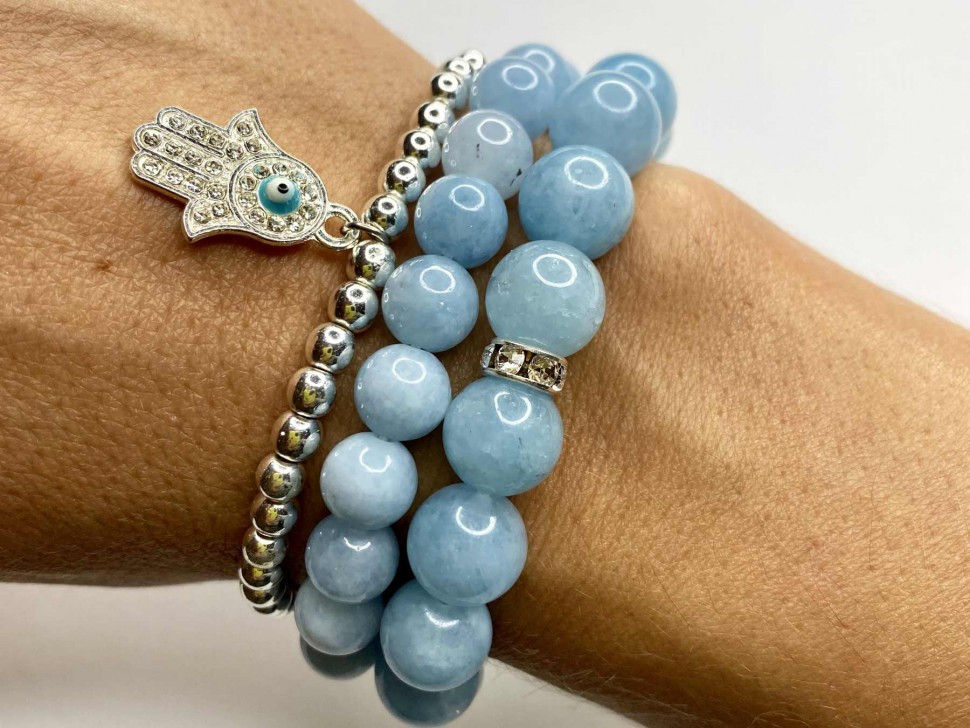 Aquamarin-Armbandset aus Steinen D4909