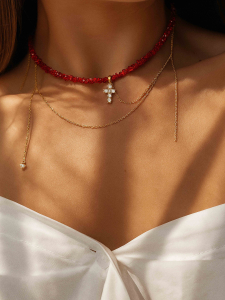 Lebijou Red Cross Necklace with Chains 5628
