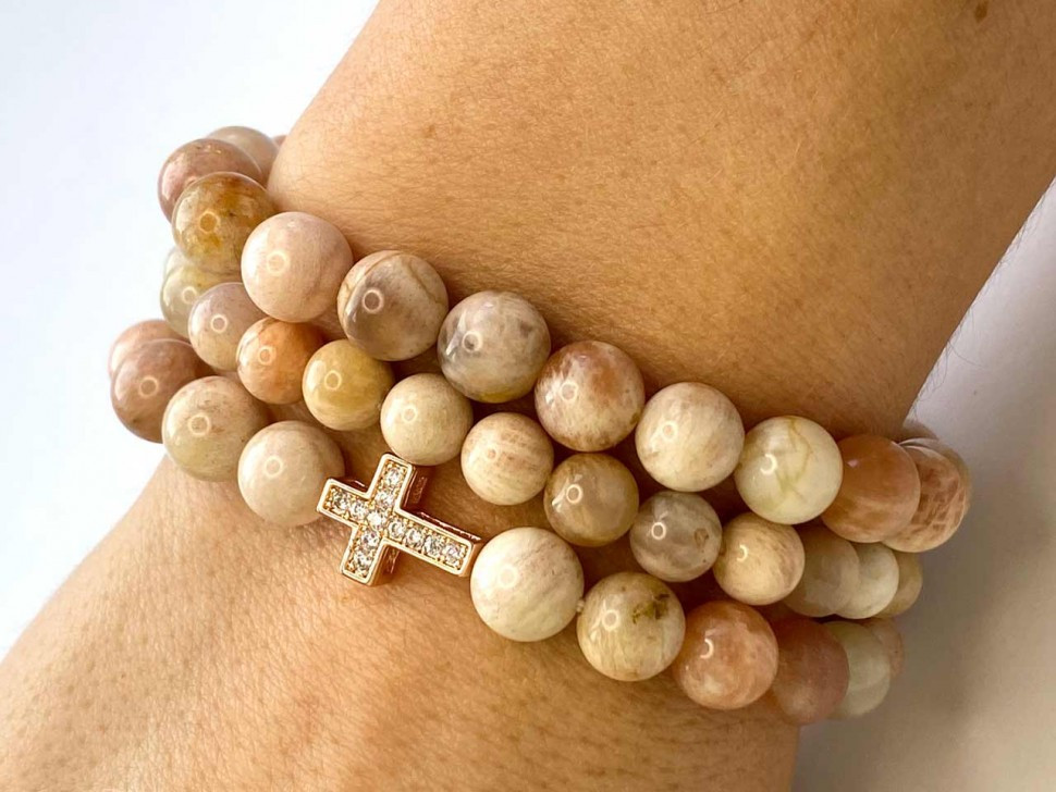 Set von Sonnenstein- und Zirkonia-Armbändern aus natürlichen Steinen D4633