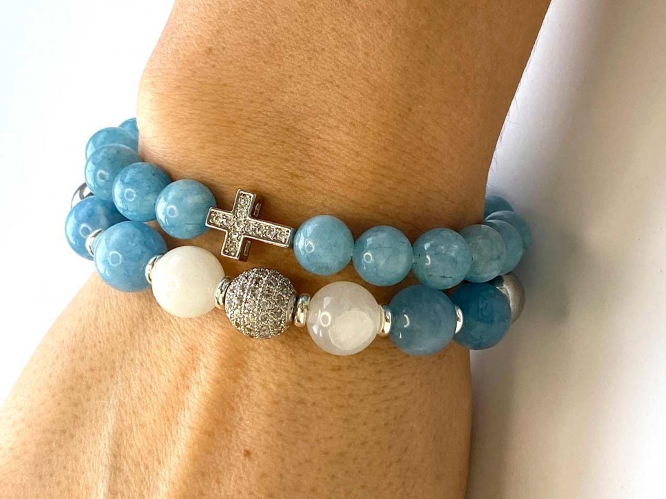 Set von Damenarmbändern aus Aquamarin und Jadeit D4624