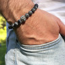 Herrenarmband aus Obsidian mit Löwe D4711