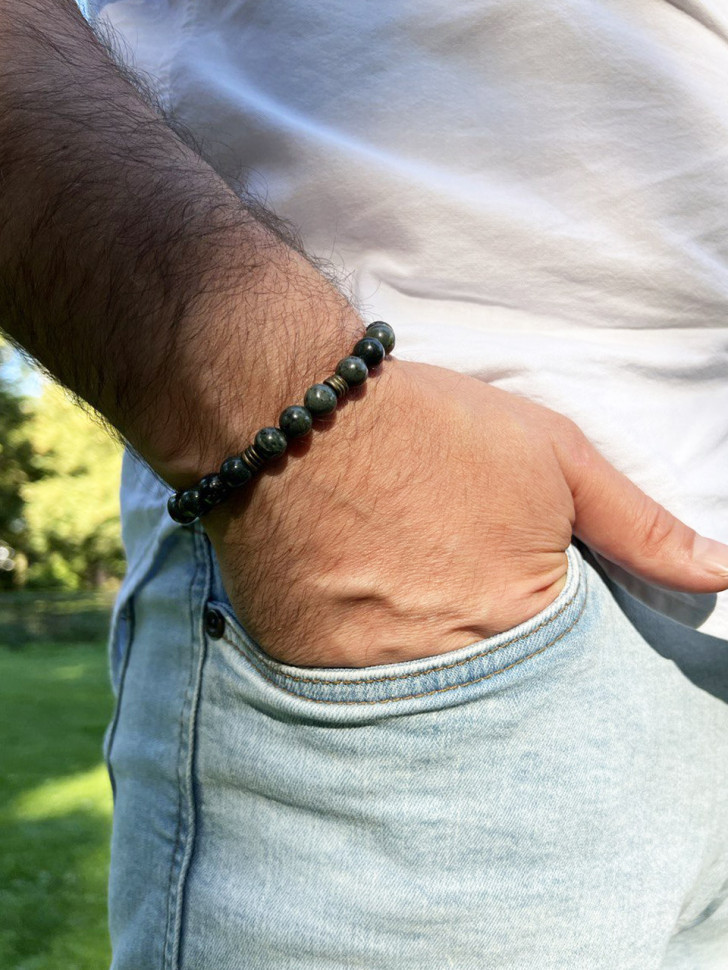Herrenarmband aus grüner Jade D4916