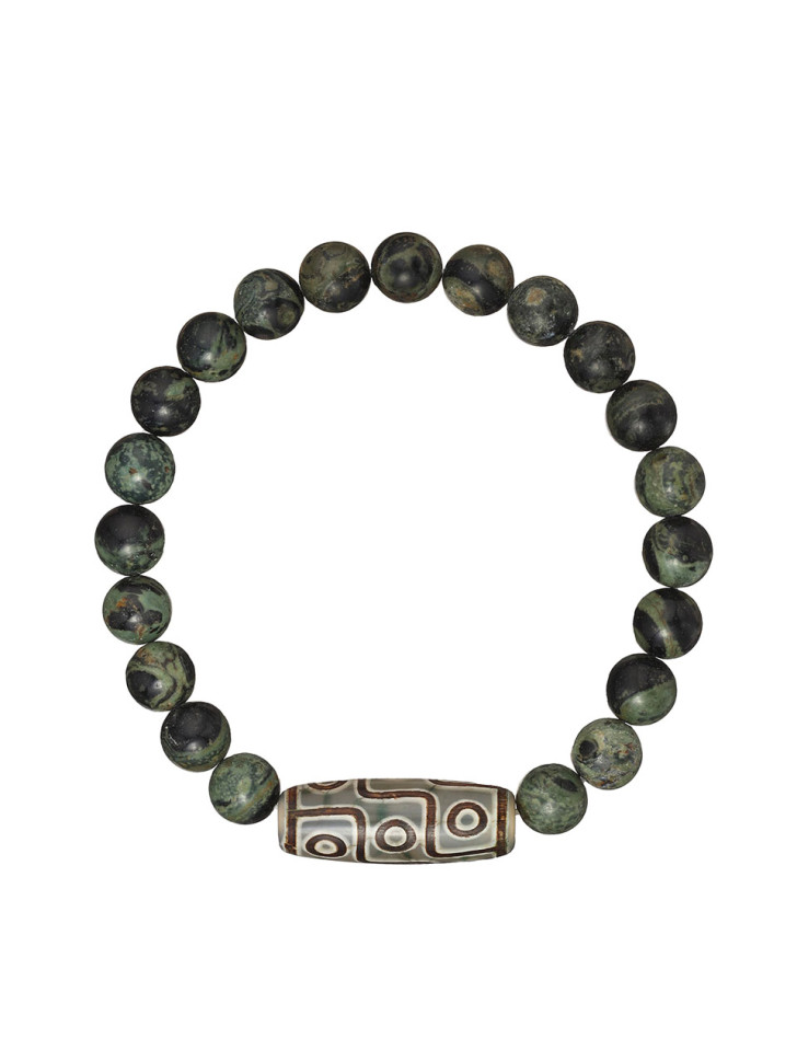 Herrenarmband aus Jade, Kambaba und Dzi-Perle D4897