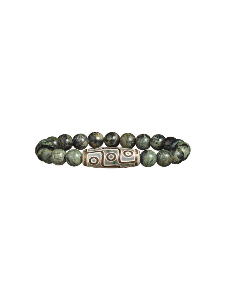 Herrenarmband aus Jade, Kambaba und Dzi-Perle D4897