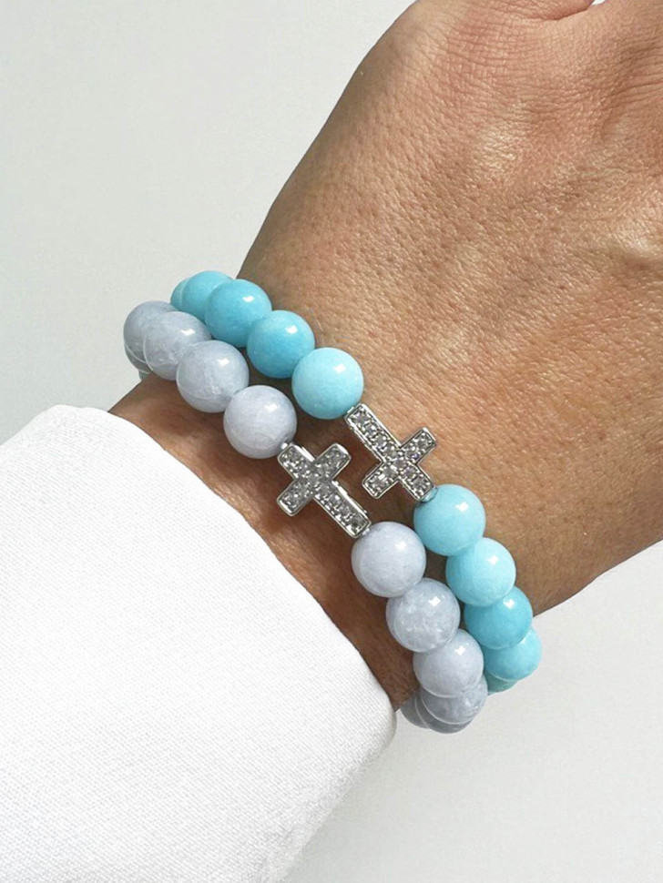 Set aus blauen natürlichen Steinarmbändern D4629