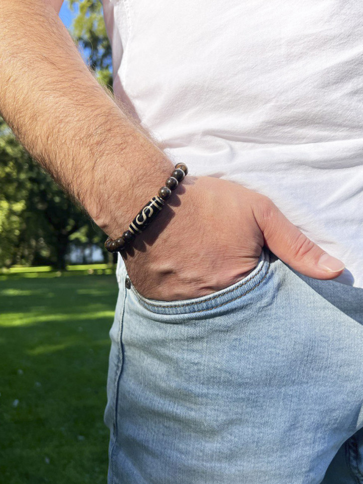 Herrenarmband aus natürlichen Bronzitsteinen D4970
