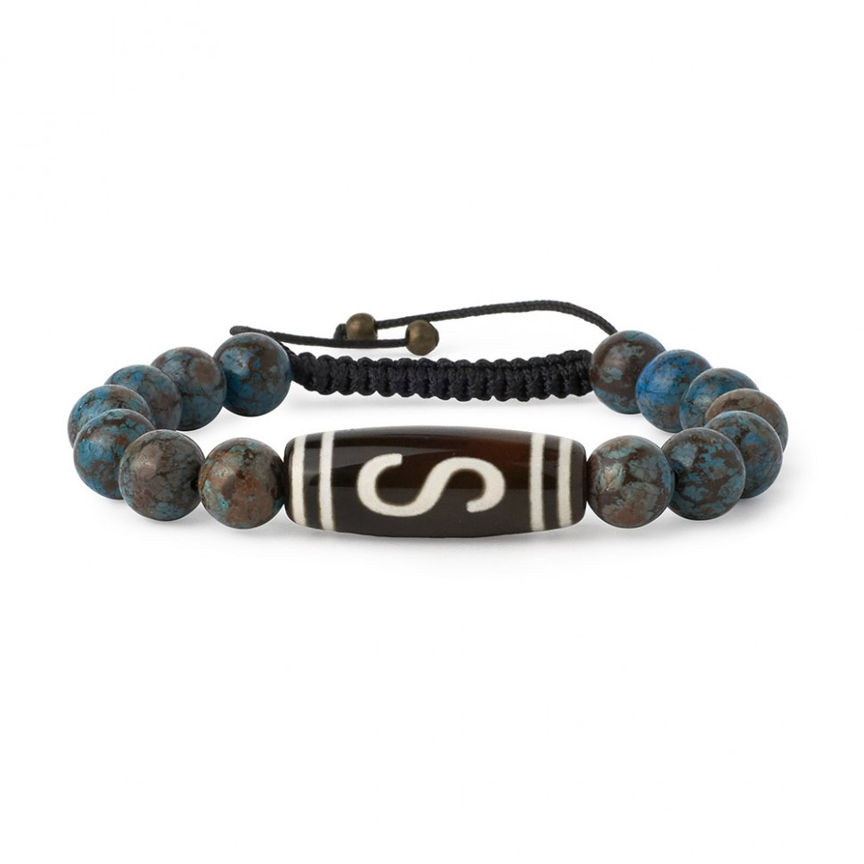 Herrenarmband aus Jadeit und dreiaugiger Dzi-Perle D4689