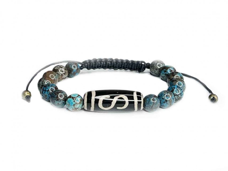 Herrenarmband aus Jadeit und dreiaugiger Dzi-Perle D4689
