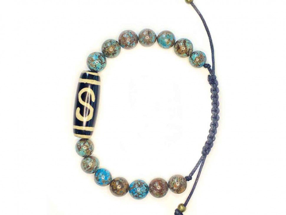 Herrenarmband aus Jadeit und dreiaugiger Dzi-Perle D4689