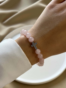 Rose Quartz Bracelet with Cross 4513