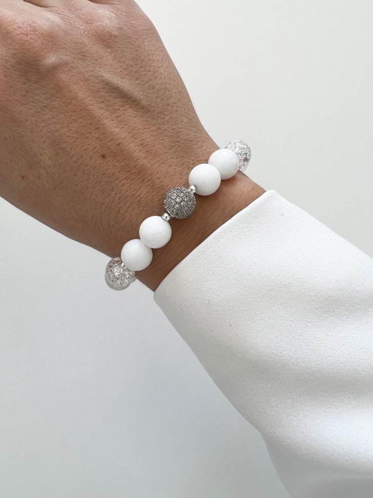 Armband aus Rosa Quarz, weißem Jade und Bergkristall D4495