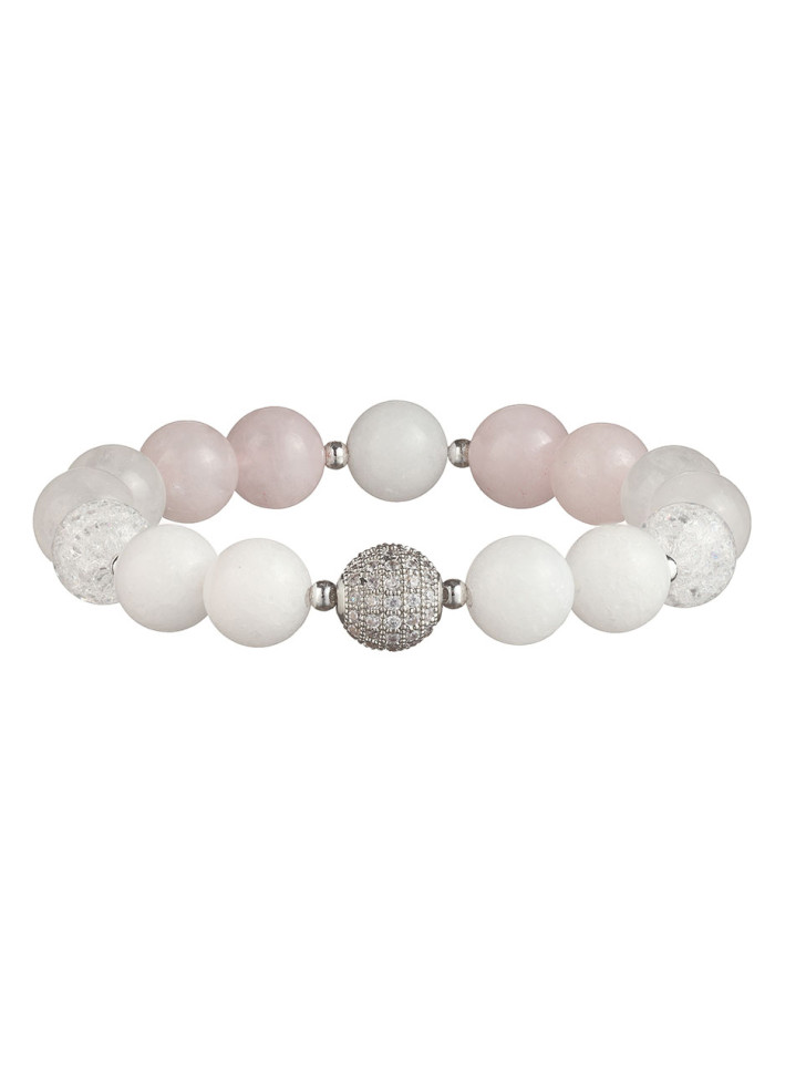 Armband aus Rosa Quarz, weißem Jade und Bergkristall D4495