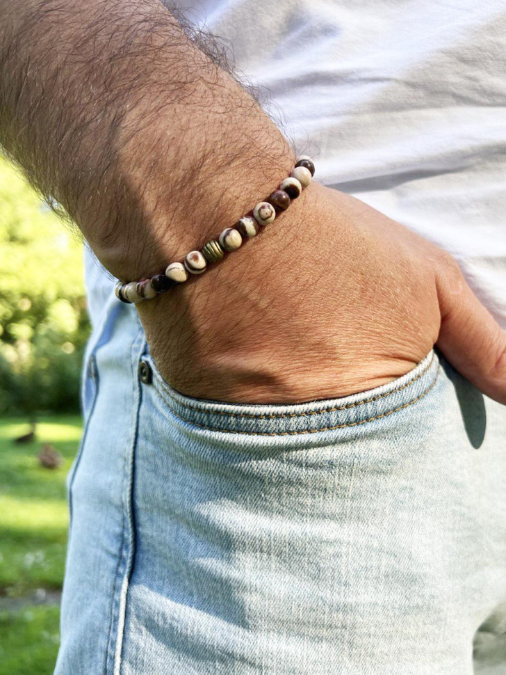 Herrenarmband aus natürlicher "Zebra"-Jade D4527