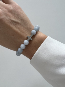 Aquamarine bracelet with a cross 4514