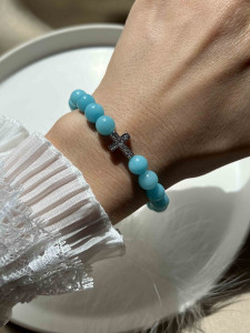 Bracelet with blue agate and cross 4515