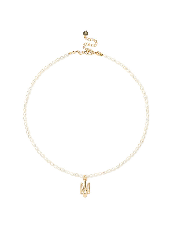 Perlen-Choker mit einem Anhänger des ukrainischen Wappens 5070