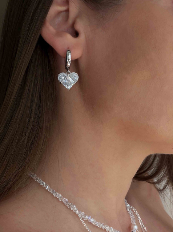 Earrings with a crystal heart pendant 5423