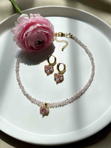 Pink choker with heart 5320