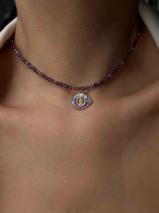 Amethyst choker with eye pendant (5383)