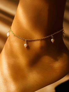 Ankle bracelet with pearls in gold 5636