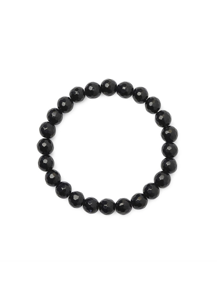 Damenarmband aus schwarzem Achat mit Facetten D4604