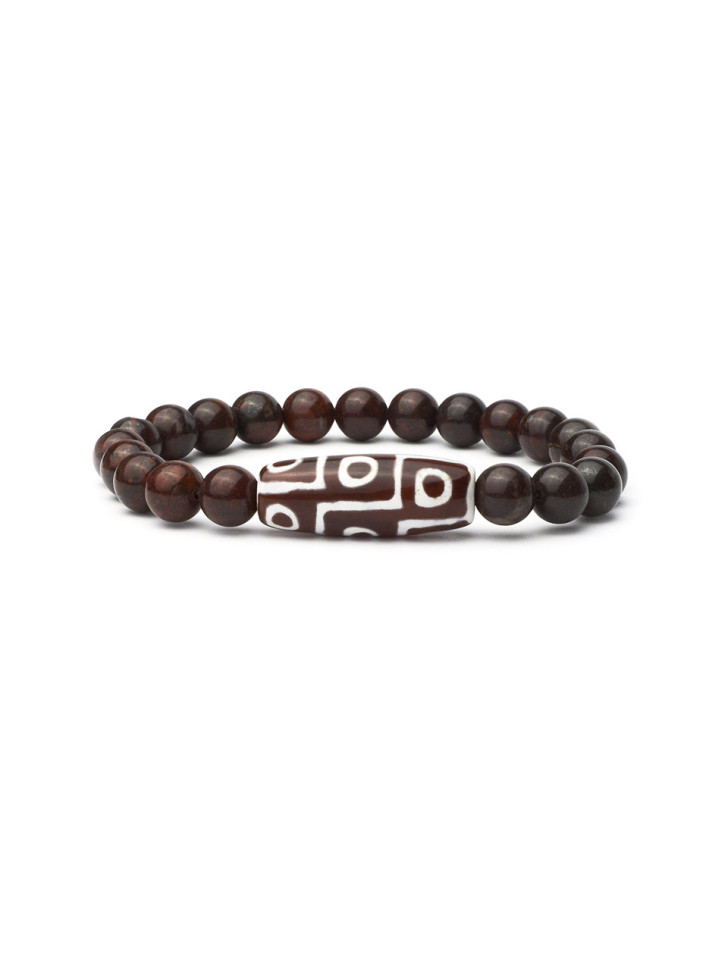 Stylisches Herrenarmband aus brauner Jade und Dzi-Perle D5010