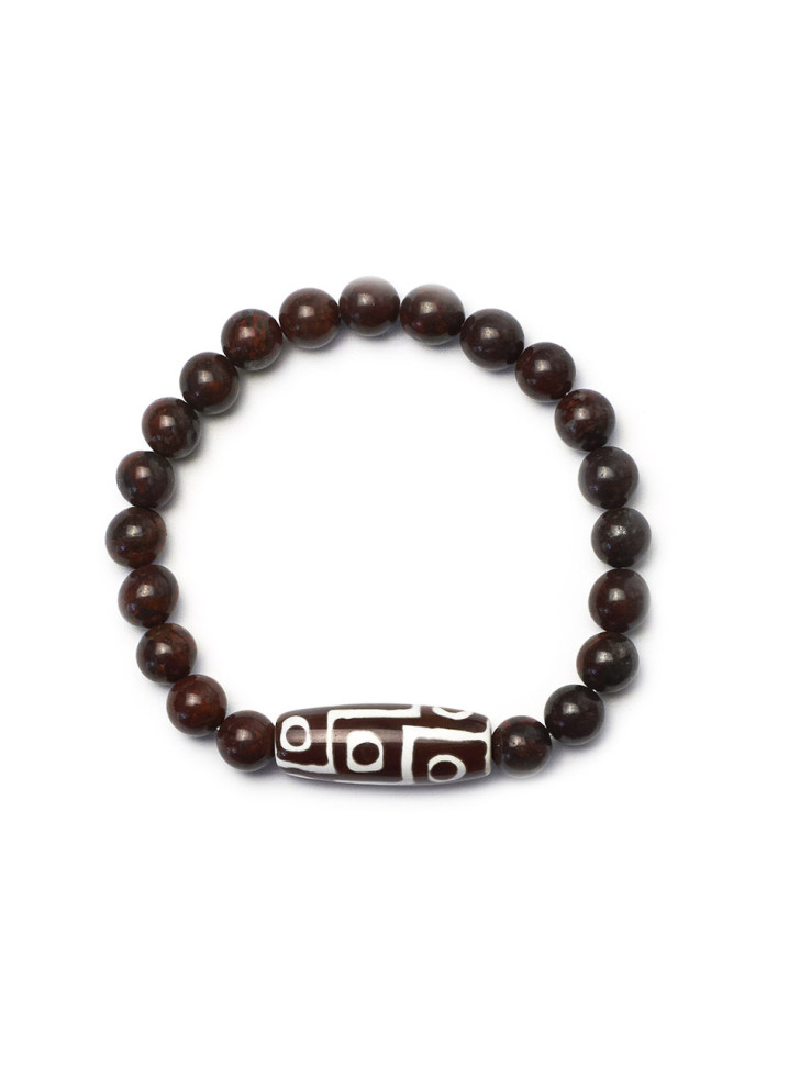 Stylisches Herrenarmband aus brauner Jade und Dzi-Perle D5010