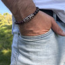 Stylisches Herrenarmband aus brauner Jade und Dzi-Perle D5010