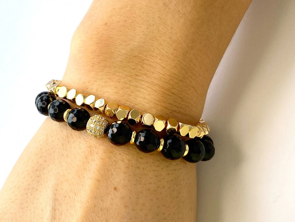 Armbandset aus natürlichen Agat- und Hämatitsteinen D4707