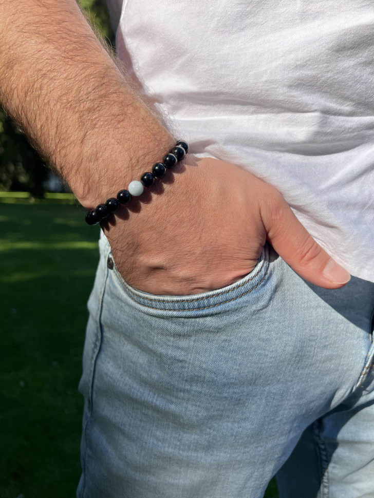 Herrenarmband aus Achat und Aquamarin D4675