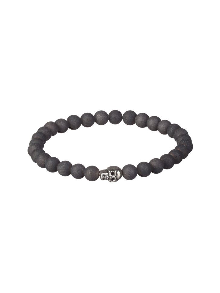 Herrenarmband aus mattem natürlichen Achat mit Totenkopf D4883