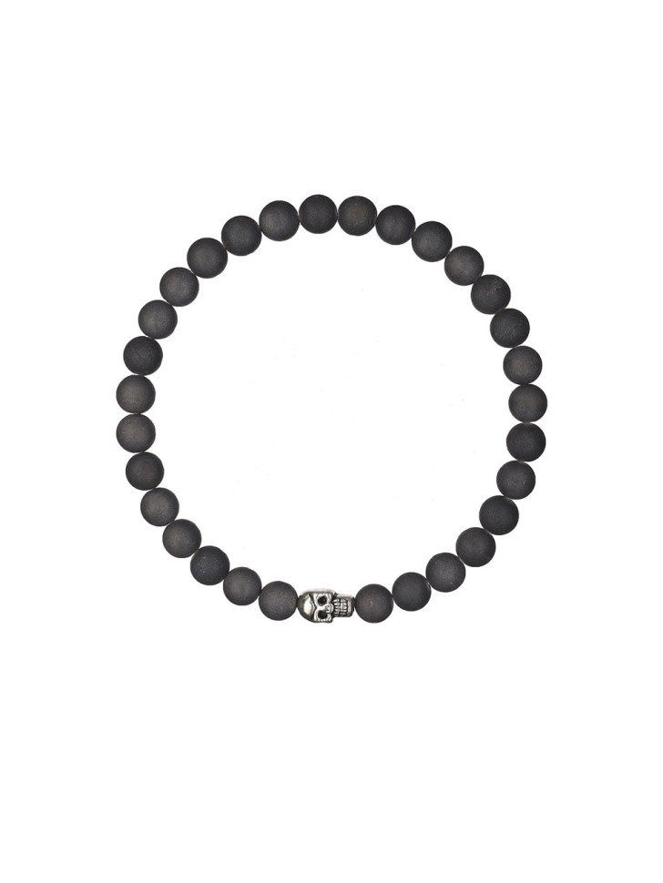 Herrenarmband aus mattem natürlichen Achat mit Totenkopf D4883
