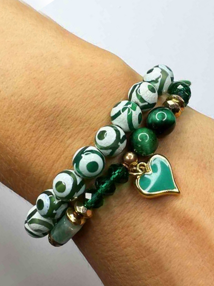 Set aus Armbändern aus Achat und Katzenaugensteinen D4946