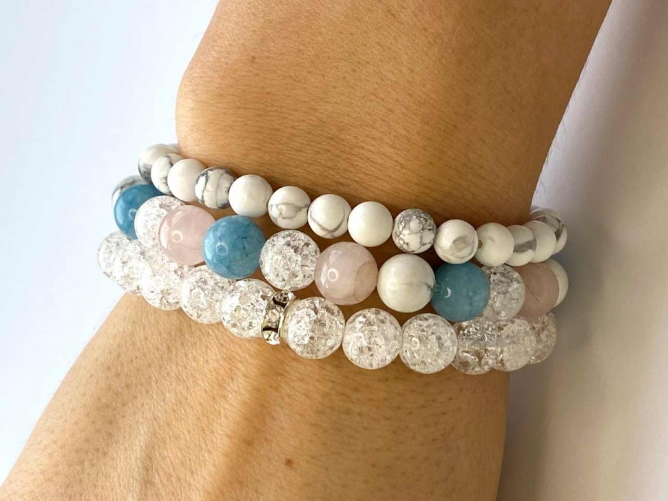 Armbandset aus Quarz, Aquamarin und Kristall D4620